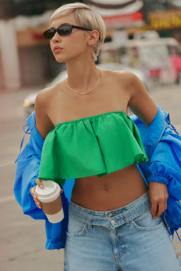 TOP BANDEAU TAFETA VOLANTE / Verde - Zara фото 3
