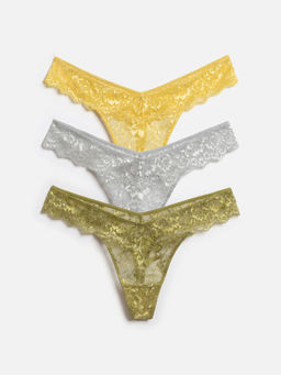 Infinity / Трусы стринг женские в наборе из 3 шт. Metalita зеленый со св.серым