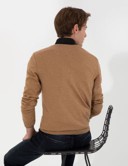 Camel Melanj Slim Fit V Yaka Basic Triko Kazak - Pierre cardin фото 5