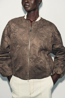 EMBROIDERED FAUX SUEDE BOMBER JACKET - Zara фото 5