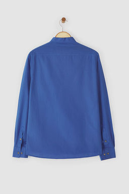 TRENDYOL MAN Mavi Slim Fit Yar?m Patl? Dugmeli Hakim Yaka Keten Gorunumlu Gomlek TMNSS20GO0097 - Trendyolmilla фото 44