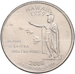 Монета 1/4 доллара (25 центов) 2008 года D США Штаты и территории  Гавайи