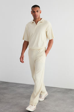 Ekru /Wide Leg Dokulu K?r?smaz Gizli Kordonlu Tek Parca Esofman Alt? TMNSS23EA00013