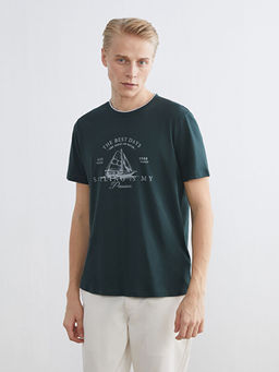 Bisiklet Yaka Bask?l? Erkek Ti??rt