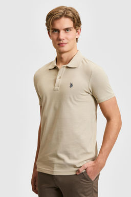 Erkek Slim Fit Polo Yaka A__k Haki Basic Ti__rt