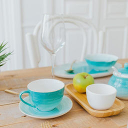 Чайная пара Доляна Млечный путь, 2 предмета: чашка 220 мл, блюдце d=13.5 см, фарфор, бирюзовая