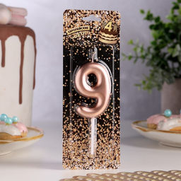 Цена за 3 шт. Свеча в торт «Европейская», цифра 9, 6 см, розовое золото