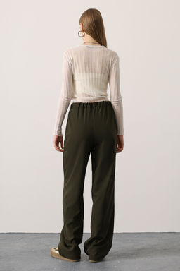 Haki Beli Lastikli Wide Leg/Genis Paca Pantolon TWOAW26PL00132 - Trendyolmilla фото 3