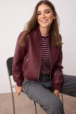 Siyah Regular Kal?p Suni Deri Bomber Ince Ceket Mont TWOAW26MO00084 - Trendyolmilla фото 5