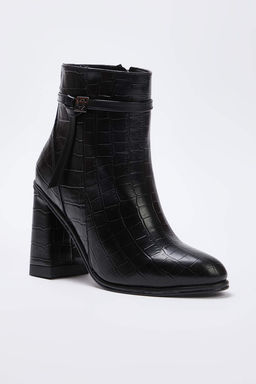 Siyah Kroko Toka Detayl? Blok Topuklu Kad?n Bot TAKAW26BO00098