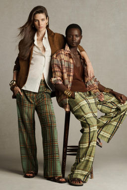 CHECKERED LINEN BLEND TROUSERS ZW COLLECTION