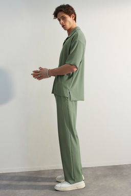 Mint Oversize/Genis Kesim Dokulu K?r?smaz Ottoman Polo Yaka T-Shirt TMNSS23PO00020