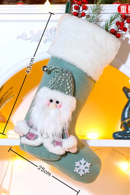 Новогодний носок для подарков зеленый Дед мороз 1 шт