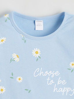 Bisiklet Yaka ?i?ekli K?z ?ocuk Ti??rt