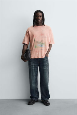 WASHED PRINT KNIT T-SHIRT