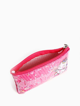 Косметичка на молнии плоская, с подкладкой, маленькая, с принтом, малиновая - Simaland фото 3