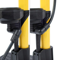 Насос напольный с манометром COMIRON VIVID, стальной цилиндр, складные ножки, съемная ручка, Presta-Schrader, 8,3 бар, вес 830гр. /уп 20 - Галеонтрейд фото 3