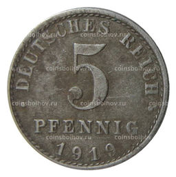 Монета 5 пфеннигов 1919 года A Германия