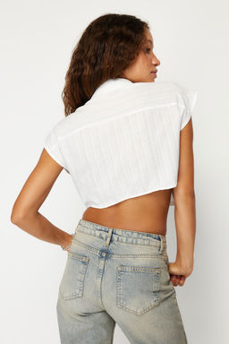 Ekru Onu Cepli Crop Regular Normal Kal?p Dokuma Gomlek TWOSS24GO00046 - Trendyolmilla фото 6