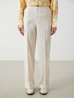 Standart Fit D?z Keten Kar???ml? Kad?n Pantolon