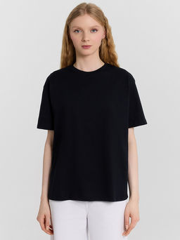 Хлопковая свободная футболка черного цвета черный 112678 - Mark formelle фото 7