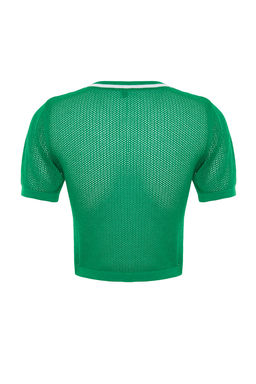 Yesil Crop Ajurlu/Delikli T-Shirt Gorunumlu Triko Kazak TWOSS24KZ00021 - Trendyolmilla фото 9