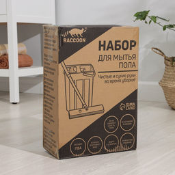 Швабра с отжимом и ведром Raccoon, швабра ПВА, ведро с отсеком для вертикального отжима 4.5 л, отсек для полоскания 2.5 л
