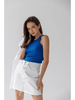 K10354 Топ в рубчик (плотный хлопок) СИНИЙ