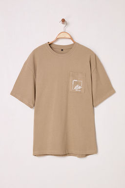 TRENDYOL MAN Vizon Oversize/Genis Kesim Cepli Dokulu Kal?n T-Shirt TMNSS25TS00079 - Trendyolmilla фото 2