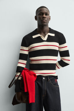 STRIPED JACQUARD KNIT POLO SHIRT - Zara фото 5