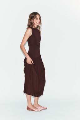 VESTIDO LARGO COMBINADO TUL / Marr?n oscuro - Zara фото 3