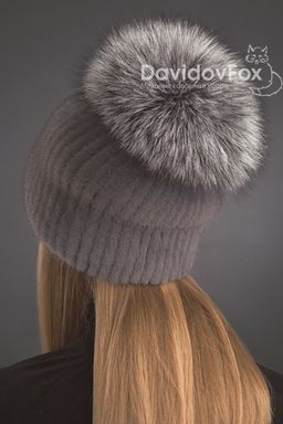 Шапка Буратино норка орнамент серо-голубая