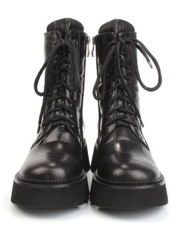 01-C1110-1 BLACK Ботинки демисезонные женские (натуральная кожа, байка)