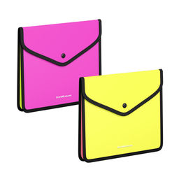 Цена за 4 шт. Папка-конверт на кнопке пласт. ErichKrause Matt Neon, обшитая, с текстильной вставкой, A5+, непрозрачный, ассорти (в пакете по 4 шт.)