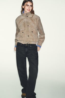 100% SUEDE LEATHER HIGH-NECK JACKET