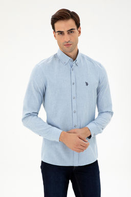 Мужская голубая базовая рубашка с длинным рукавом