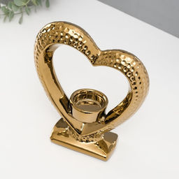 Подсвечник на 1 свечу Сердце на подставке, d=4 см, золото, 17?5.5?19.5 см