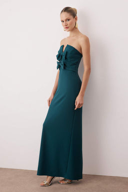 TRENDYOLMILLA K?rm?z? Fiyonk Detayl? Dokuma Uzun S?k Abiye Elbise TPRSS24AE00073  фото 8