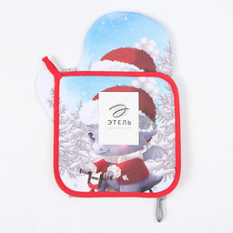 Набор кух. Этель Новогодние забавы: прихватка 19х19 см, варежка-прихватка 20х28 см, 100% х  фото 4