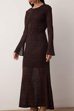 TRENDYOLMILLA Siyah Flok Bask?l? Tul Midi Boy Astarl? Elbise TPRAW25EL00165  фото 9