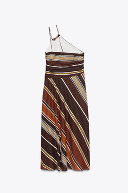 STRIPED ASYMMETRIC MIDI DRESS - Zara фото 10