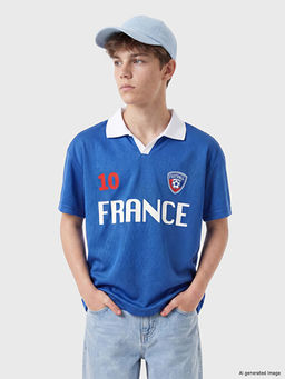 Polo Yaka Fransa Bask?l? Erkek ?ocuk Ti??rt