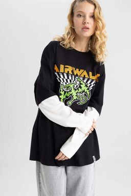 Футболка оверсайз с круглым вырезом и длинными рукавами Cool Airwalk - Defacto фото 4