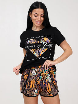 675 ПИЖАМА ЖЕНСКАЯ (шорты) (Чёрный/рыжий (змея)) - А-дина фото 3