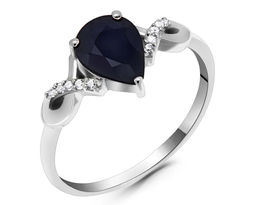 Кольцо, 1 сапфир корунд груша 6х8мм/1.36 ct, Вьюнок