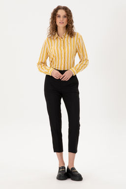 Kad_n Siyah Carrot High Waist Fit Kanvas Pantolon