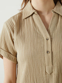 G?mlek Yaka Dokulu Oversize Elbise