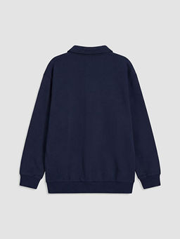Polo Yaka Bask?l? Erkek ?ocuk Sweatshirt
