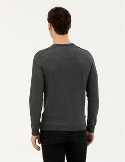 Koyu Gri Slim Fit Bisiklet Yaka Triko Kazak - Pierre cardin фото 5