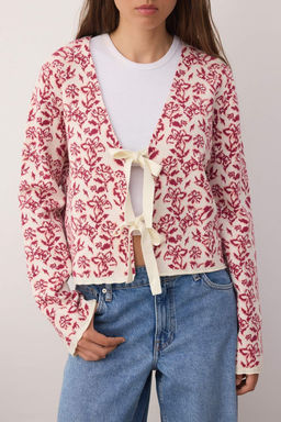 Ekru Yumusak Dokulu Kurdele/Fiyonk Baglamal? Desenli Triko H?rka TWOAW26HI00129 - Trendyolmilla фото 3